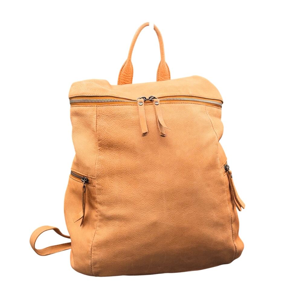 Vilenca Holland Leather Backpack Tan Pebbled Travel Laptop Bag 13x12x6
